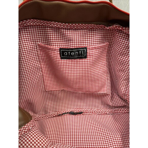 Atenti Brown Faux Fur Shag Weekender Overnight Travel Bag Red Trim Vintage - Picture 9 of 13